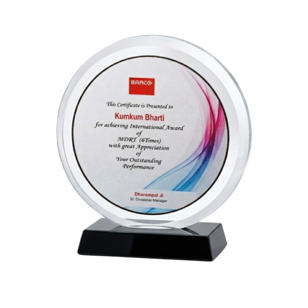 Acrylic Circle With Base & Metal Print
